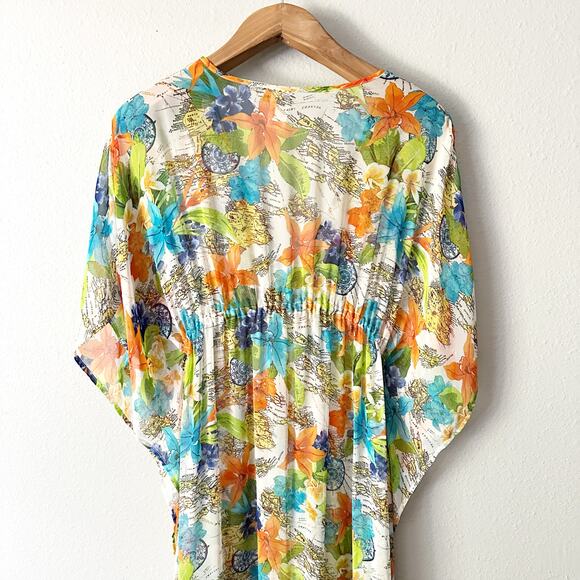 Tommy Bahama World Map Cartography Semi-sheer Kaftan Swim Cover Up Women's Large - Picture 11 of 12